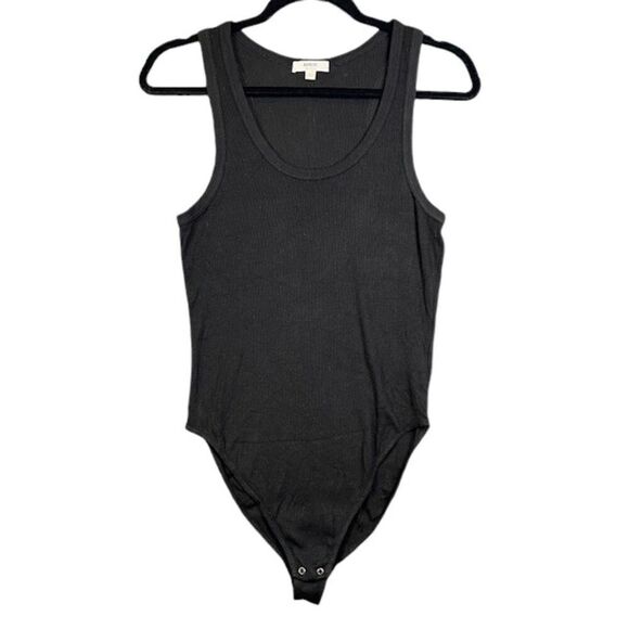 AGolde Rib Tank Bodysuit Black Stretch Scoop Neck Snap Gusset Size Small - Picture 2 of 10